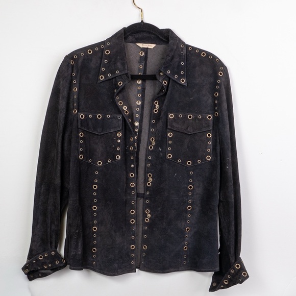 Tres Jolie Accessories Jackets & Blazers - Tres Jolie Accessories Black Suede Blazer with Eyelet Accents